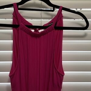 Glamour Magenta Ribbed Sleeveless tiered maxi dress; size S